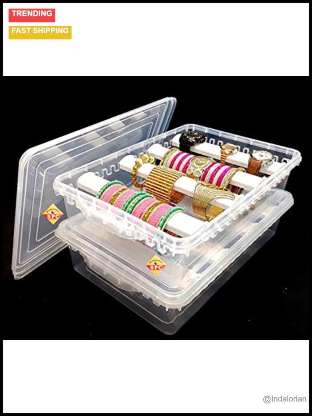 SPC Plastic Adjustable 4 Rod Bangle Storage Box Organizer Transparent Jewelry